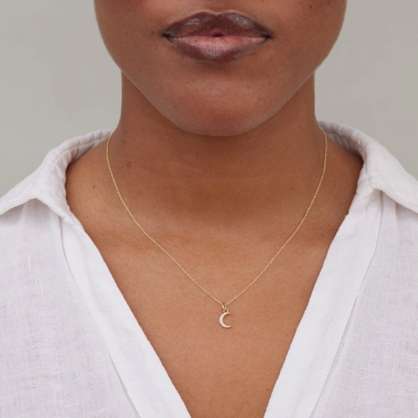 Jennifer Meyer Diamond Mini Carson Moon Necklace in 18K Yellow Gold | Fine Necklaces | Coveti