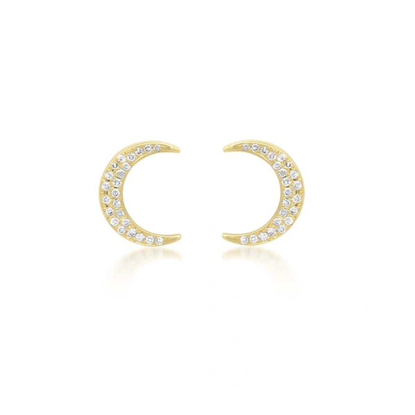Jennifer Meyer Diamond Mini Carson Moon Studs in 18K Yellow Gold | Fine Earrings | Coveti