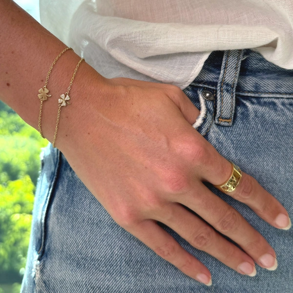 Jennifer Meyer Diamond Mini Clover Bracelet in 18K Yellow Gold | Fine Bracelets | Coveti