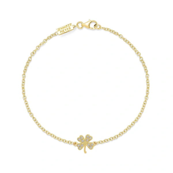 Jennifer Meyer Diamond Mini Clover Bracelet in 18K Yellow Gold | Fine Bracelets | Coveti