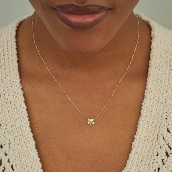 Jennifer Meyer Diamond Mini Clover Necklace in 18K Yellow Gold | Fine Necklaces | Coveti