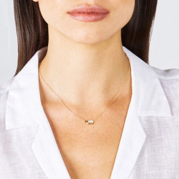 Jennifer Meyer Diamond Mini Elephant Necklace in 18K Yellow Gold | Fine Necklaces | Coveti