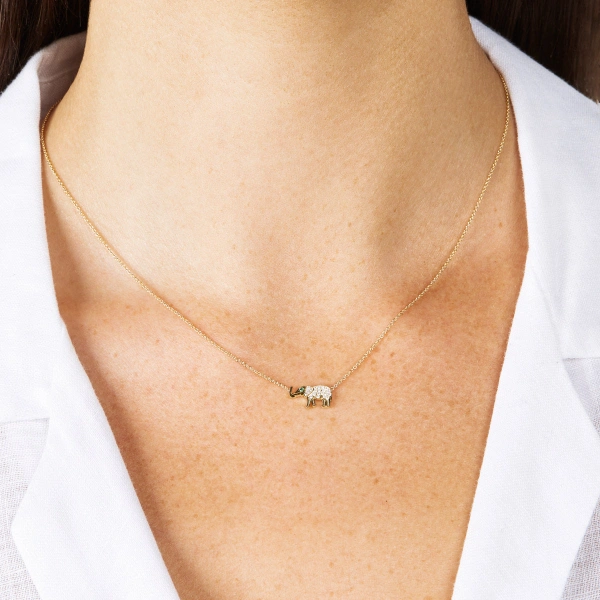 Jennifer Meyer Diamond Mini Elephant Necklace in 18K Yellow Gold | Fine Necklaces | Coveti