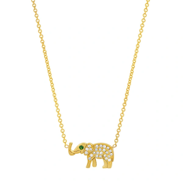 Jennifer Meyer Diamond Mini Elephant Necklace in 18K Yellow Gold | Fine Necklaces | Coveti