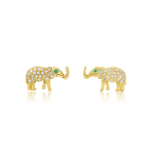Jennifer Meyer Diamond Mini Elephant Studs in 18K Yellow Gold | Fine Earrings | Coveti