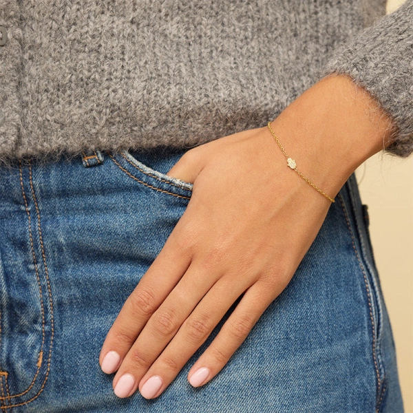 Jennifer Meyer Diamond Mini Hamsa Bracelet in 18K White Gold | Fine Bracelets | Coveti