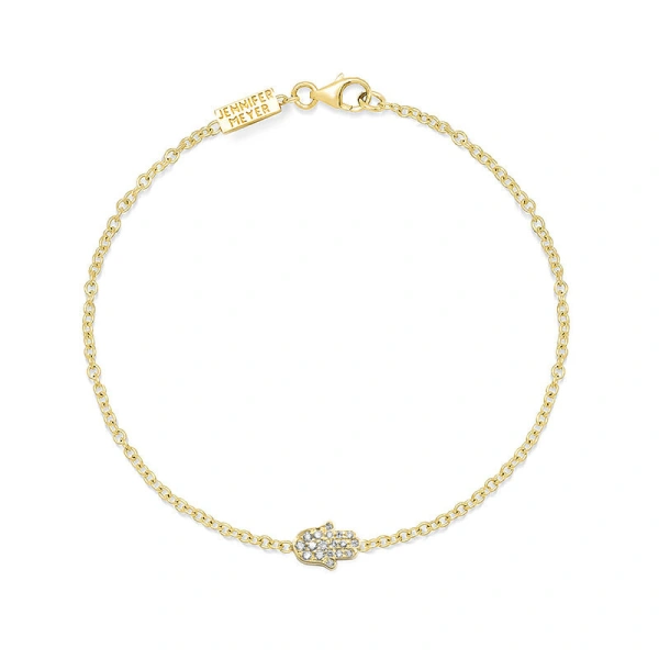 Jennifer Meyer Diamond Mini Hamsa Bracelet in 18K White Gold | Fine Bracelets | Coveti