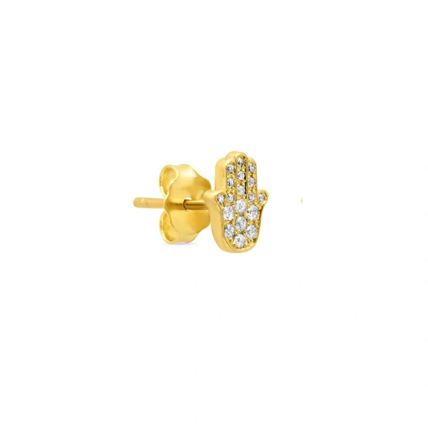 Jennifer Meyer Diamond Mini Hamsa Studs in 18K Yellow Gold | Fine Earrings | Coveti