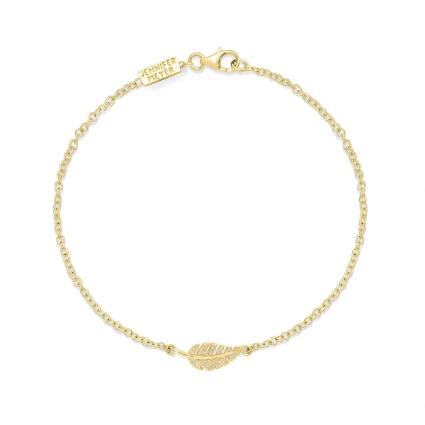 Jennifer Meyer Diamond Mini Leaf Bracelet in 18K White Gold | Fine Bracelets | Coveti