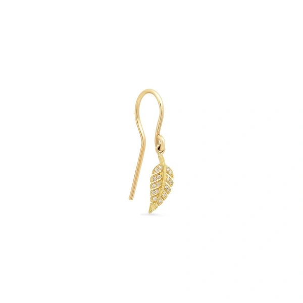 Jennifer Meyer Diamond Mini Leaf Drop Earrings in 18K Yellow Gold | Fine Earrings | Coveti