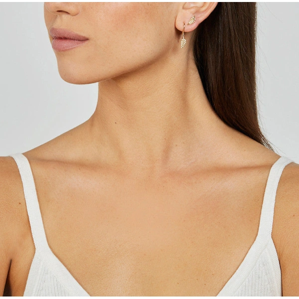 Jennifer Meyer Diamond Mini Leaf Drop Earrings in 18K Yellow Gold | Fine Earrings | Coveti