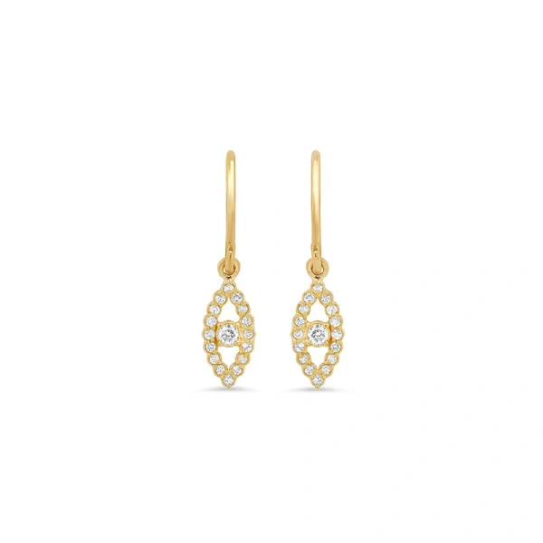 Diamond Mini Open Evil Eye Drop Earrings in 18K Yellow Gold
