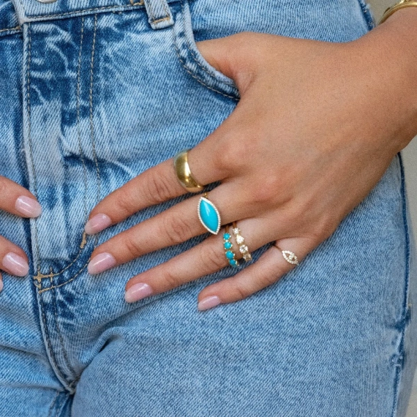 Jennifer Meyer Diamond Mini Open Evil Eye Ring in 18K Yellow Gold | Fine Rings | Coveti