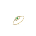 Jennifer Meyer Diamond Mini Open Evil Eye Ring with Emerald Center in 18K Yellow Gold | Fine Rings | Coveti