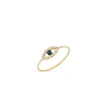 Jennifer Meyer Diamond Mini Open Evil Eye Ring with Sapphire Center in 18K Yellow Gold | Fine Rings | Coveti