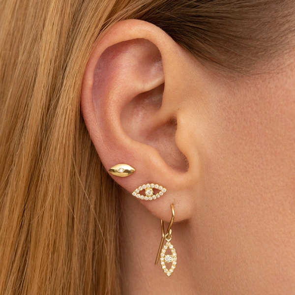 Jennifer Meyer Diamond Mini Open Evil Eye Studs in 18K Yellow Gold | Fine Earrings | Coveti