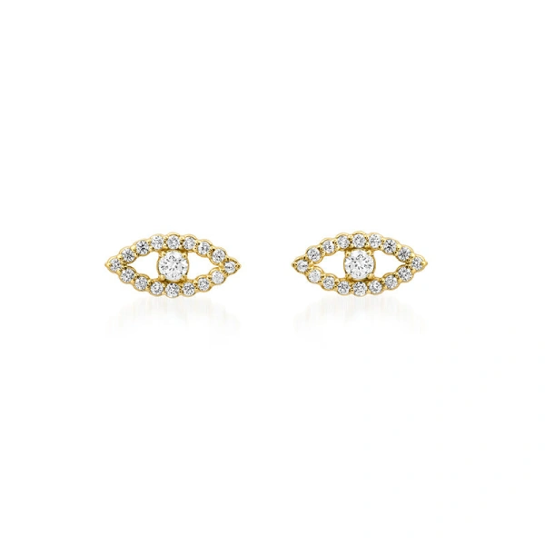 Diamond Mini Open Evil Eye Studs in 18K Yellow Gold