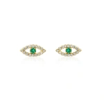Jennifer Meyer Diamond Mini Open Evil Eye Studs with Emerald Center in 18K White Gold | Fine Earrings | Coveti