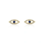 Jennifer Meyer Diamond Mini Open Evil Eye Studs with Sapphire Center in 18K Yellow Gold | Fine Earrings | Coveti