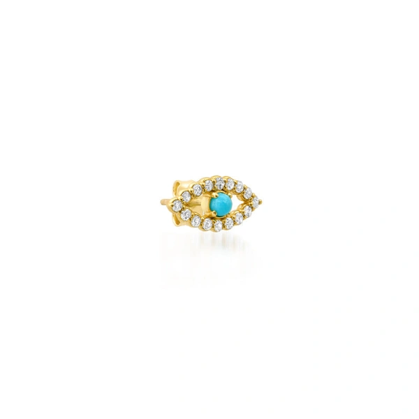 Jennifer Meyer Diamond Mini Open Evil Eye Studs with Turquoise Center in 18K Yellow Gold | Fine Earrings | Coveti