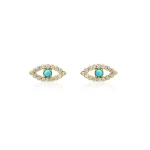 Jennifer Meyer Diamond Mini Open Evil Eye Studs with Turquoise Center in 18K Yellow Gold | Fine Earrings | Coveti