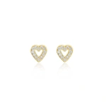 Jennifer Meyer Diamond Mini Open Heart Studs in 18K Yellow Gold | Fine Earrings | Coveti