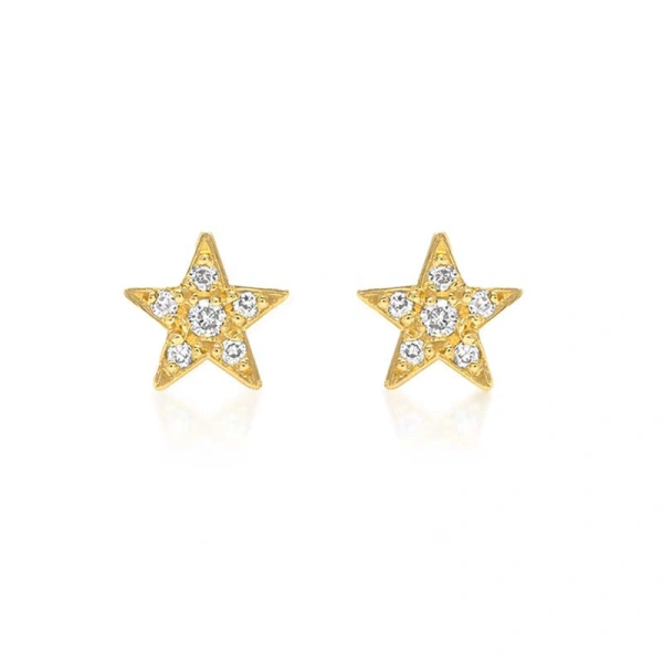 Jennifer Meyer Diamond Mini Star Studs in 18K Yellow Gold | Fine Earrings | Coveti