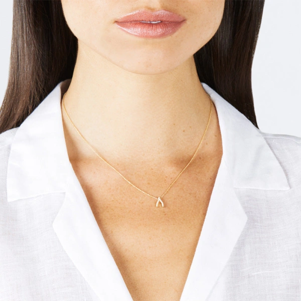 Jennifer Meyer Diamond Mini Wishbone Necklace in 18K Yellow Gold | Fine Necklaces | Coveti
