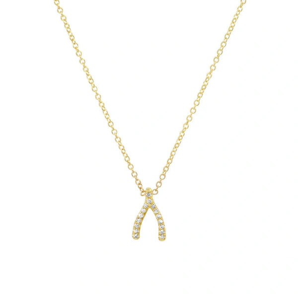 Jennifer Meyer Diamond Mini Wishbone Necklace in 18K Yellow Gold | Fine Necklaces | Coveti