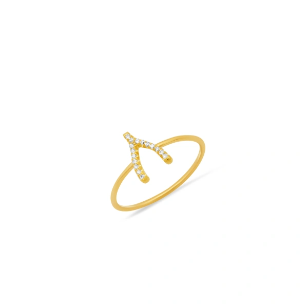 Jennifer Meyer Diamond Mini Wishbone Ring in 18K Yellow Gold | Fine Rings | Coveti