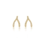 Jennifer Meyer Diamond Mini Wishbone Studs in 18K Yellow Gold | Fine Earrings | Coveti