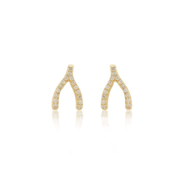 Jennifer Meyer Diamond Mini Wishbone Studs in 18K Yellow Gold | Fine Earrings | Coveti