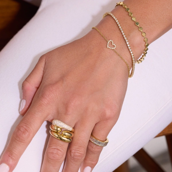 Jennifer Meyer Diamond Open Heart Bracelet in 18K Yellow Gold | Fine Bracelets | Coveti