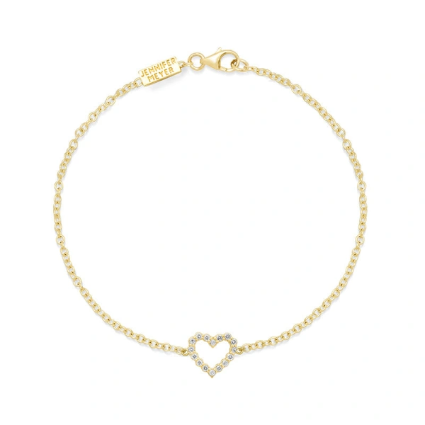 Jennifer Meyer Diamond Open Heart Bracelet in 18K Yellow Gold | Fine Bracelets | Coveti