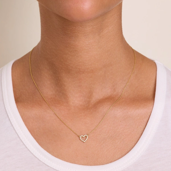Jennifer Meyer Diamond Open Heart Necklace in 18K Yellow Gold | Fine Necklaces | Coveti