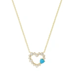 Jennifer Meyer Diamond Open Heart Necklace with Heart Cut Turquoise Cabochon Accent in 14K Yellow Gold | Fine Necklaces | Coveti