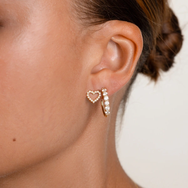 Jennifer Meyer Diamond Open Heart Studs in 18K Yellow Gold | Fine Earrings | Coveti