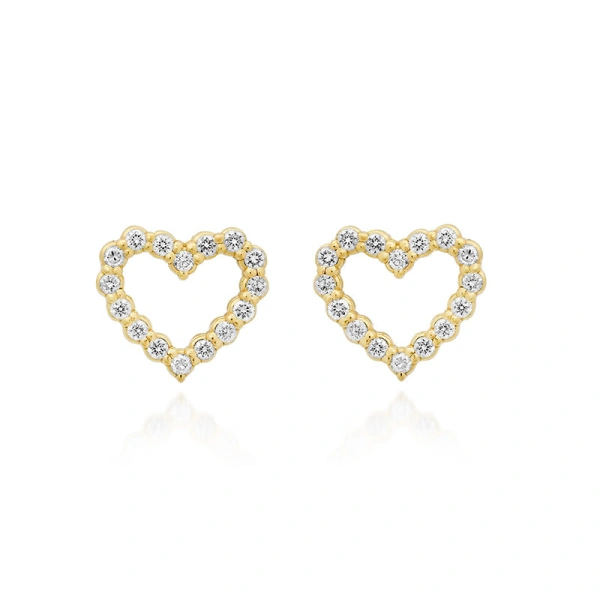 Jennifer Meyer Diamond Open Heart Studs in 18K Yellow Gold | Fine Earrings | Coveti