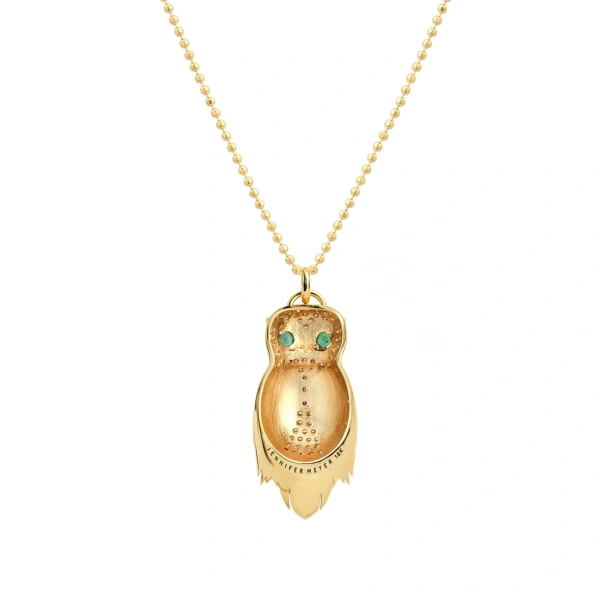 Jennifer Meyer Diamond Owl Necklace in 18K Yellow Gold | Fine Necklaces | Coveti