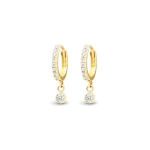 Jennifer Meyer Diamond Pave Huggies with Diamond Bezel Drop in 18K Yellow Gold | Fine Earrings | Coveti