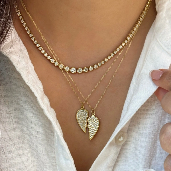 Jennifer Meyer Diamond Piece of my Heart Necklace in 18K Yellow Gold | Fine Necklaces | Coveti