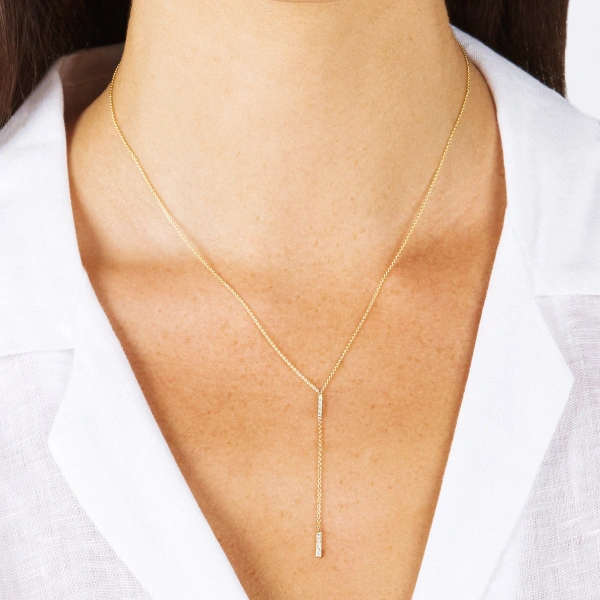 Jennifer Meyer Diamond Short Bar Lariat in 18K Yellow Gold | Fine Necklaces | Coveti