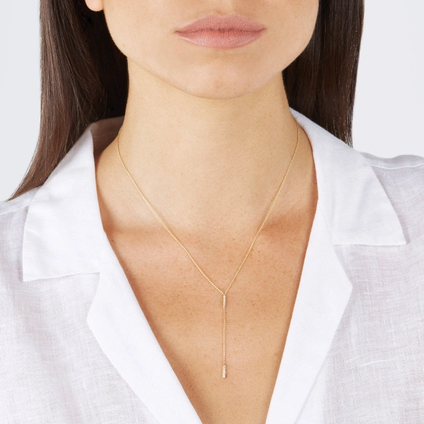 Jennifer Meyer Diamond Short Bar Lariat in 18K Yellow Gold | Fine Necklaces | Coveti