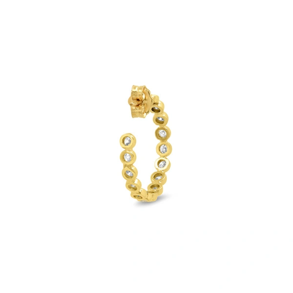 Jennifer Meyer Diamond Small Bezel Hoops in 18K Yellow Gold | Fine Earrings | Coveti