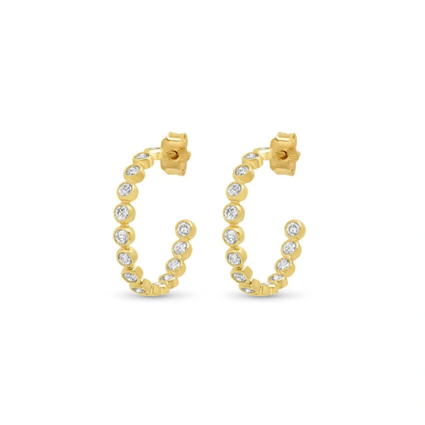 Diamond Small Bezel Hoops in 18K Yellow Gold
