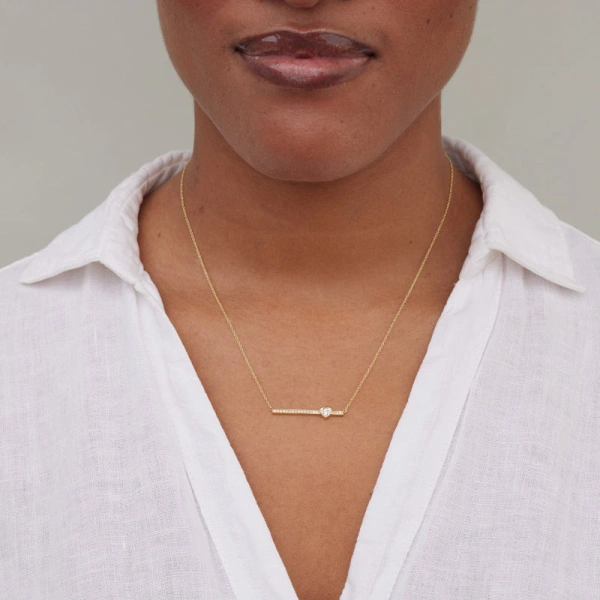 Jennifer Meyer Diamond Stick Necklace With Heart Cut Diamond Accent in 18K Yellow Gold | Fine Necklaces | Coveti