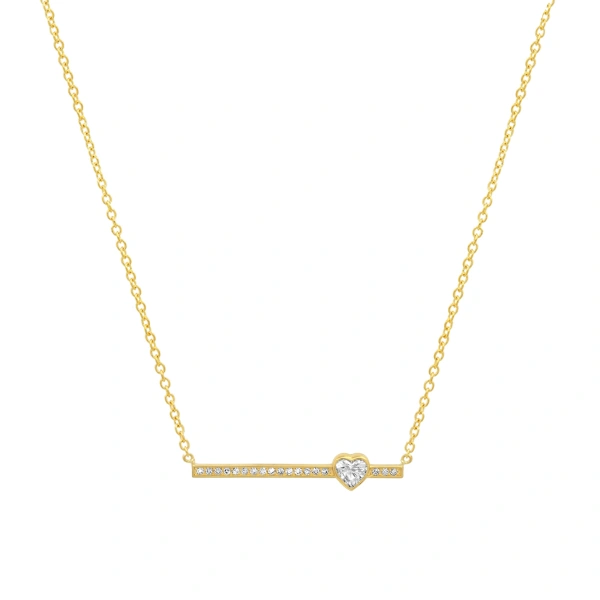 Jennifer Meyer Diamond Stick Necklace With Heart Cut Diamond Accent in 18K Yellow Gold | Fine Necklaces | Coveti