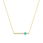Jennifer Meyer Diamond Stick Necklace with Heart Cut Turquoise Accent in 18K Yellow Gold | Fine Necklaces | Coveti