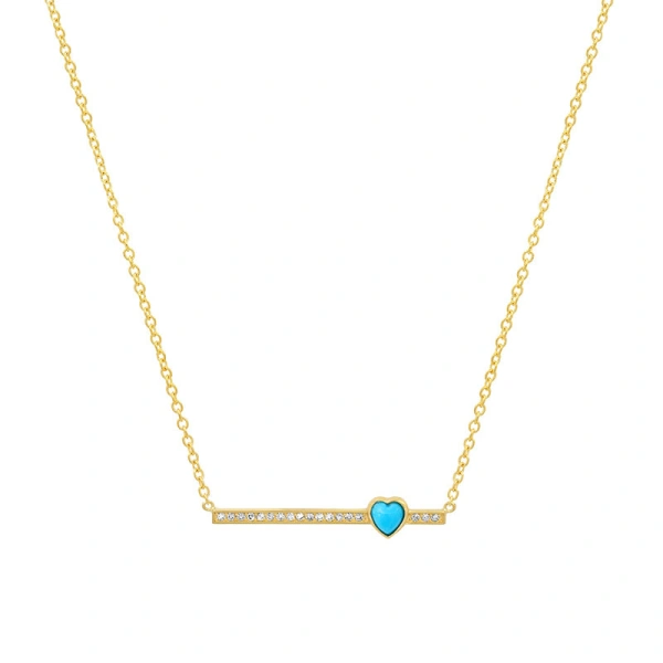 Jennifer Meyer Diamond Stick Necklace with Heart Cut Turquoise Accent in 18K Yellow Gold | Fine Necklaces | Coveti