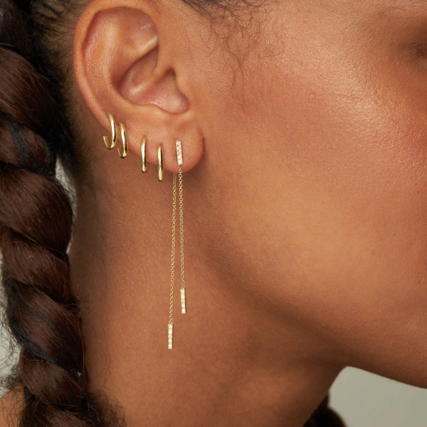 Jennifer Meyer Diamond Threaded Bar Studs in 18K Yellow Gold | Fine Earrings | Coveti